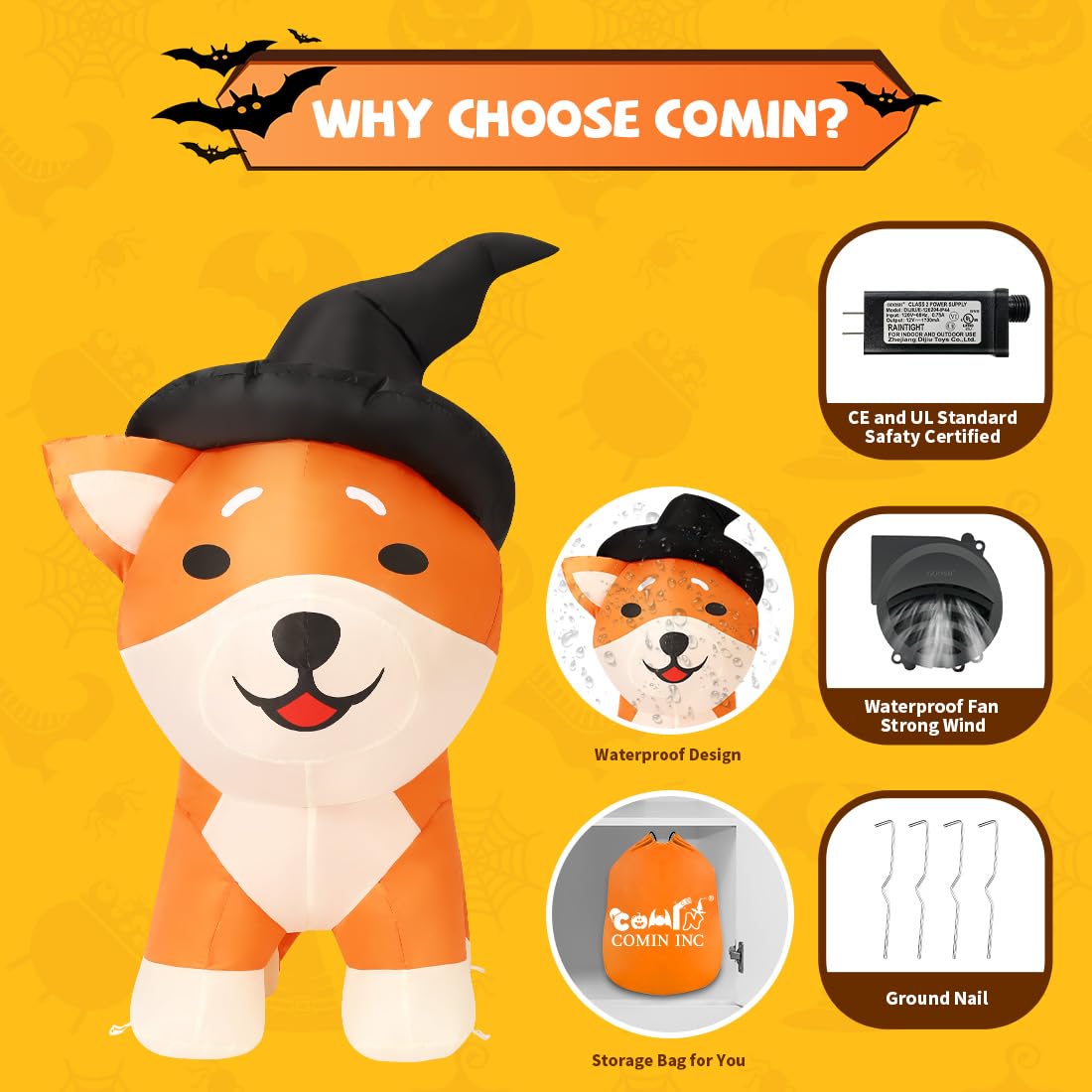 COMIN 4 FT Halloween Inflatable Wizard Corgi Dog Outdoor Decorations