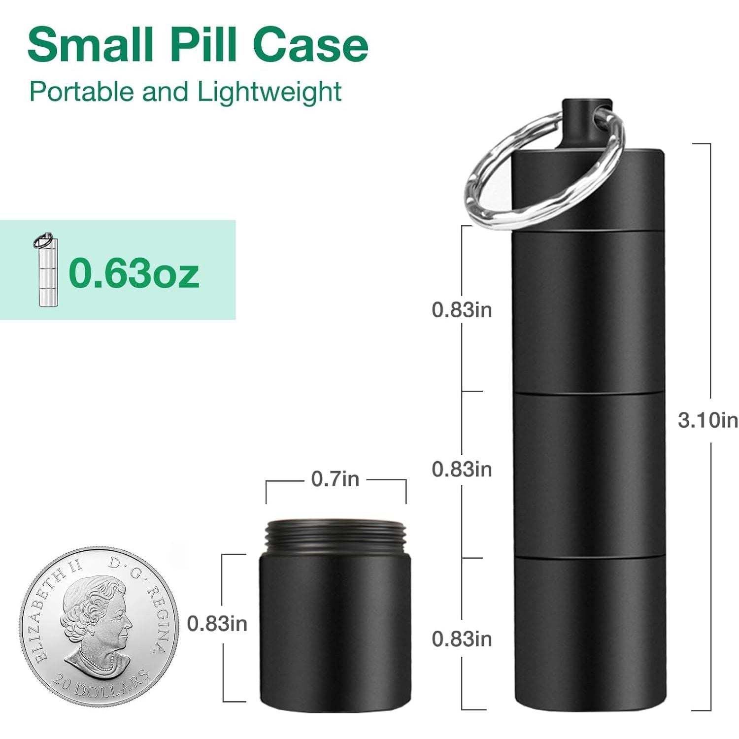 Buy now Opret Keychain Pill Holder, 3 Compartments Metal Small Pill Case, Waterproof Portable Travel Pill Box, Pill Container for Purse (Black) at indiglob india