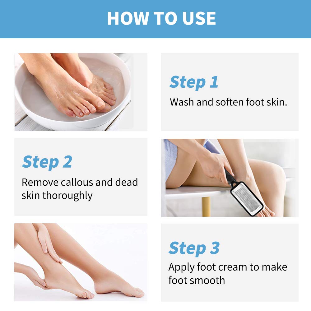 2 Pack Foot Files Callus Remover Foot Rasp Dual Sided Foot File | Stainless Steel Surface Pedicure Tools Professional Scrubber Premium for Feet Care Remove Hard Skin