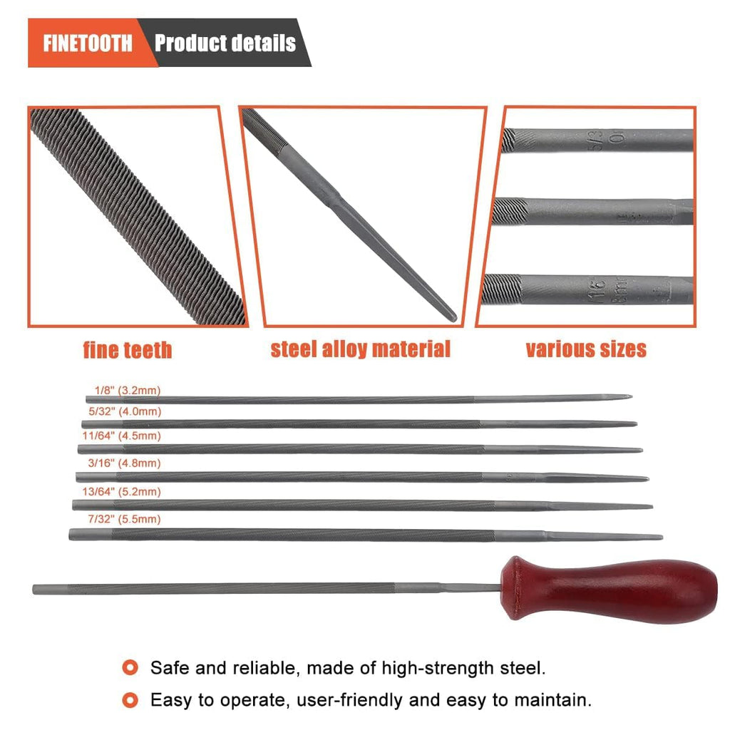 Hipa 12 Pack Chainsaw File, Chainsaw Sharpener Kit, 5/32", 3/16", 7/32", 1/8", 11/64", 13/64" Round Chainsaw Sharpening, 6 Inch Flat File,Depth Gauge,Quick Check Gauge, Chain Saw Sharpener