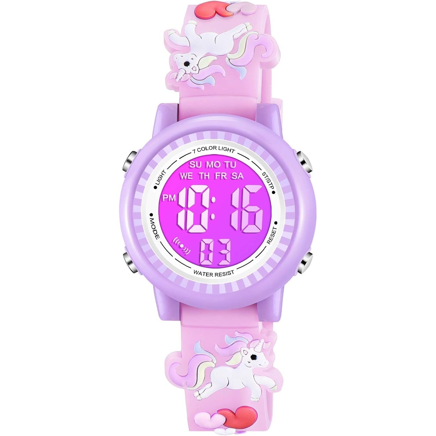 Buy now Venhoo Kids Watches 3D Cartoon Waterproof 7 Color Lights Toddler Wrist Digital Watch with Alarm Stopwatch for 3-10 Year Girls Little Child Unicorn at indiglob india