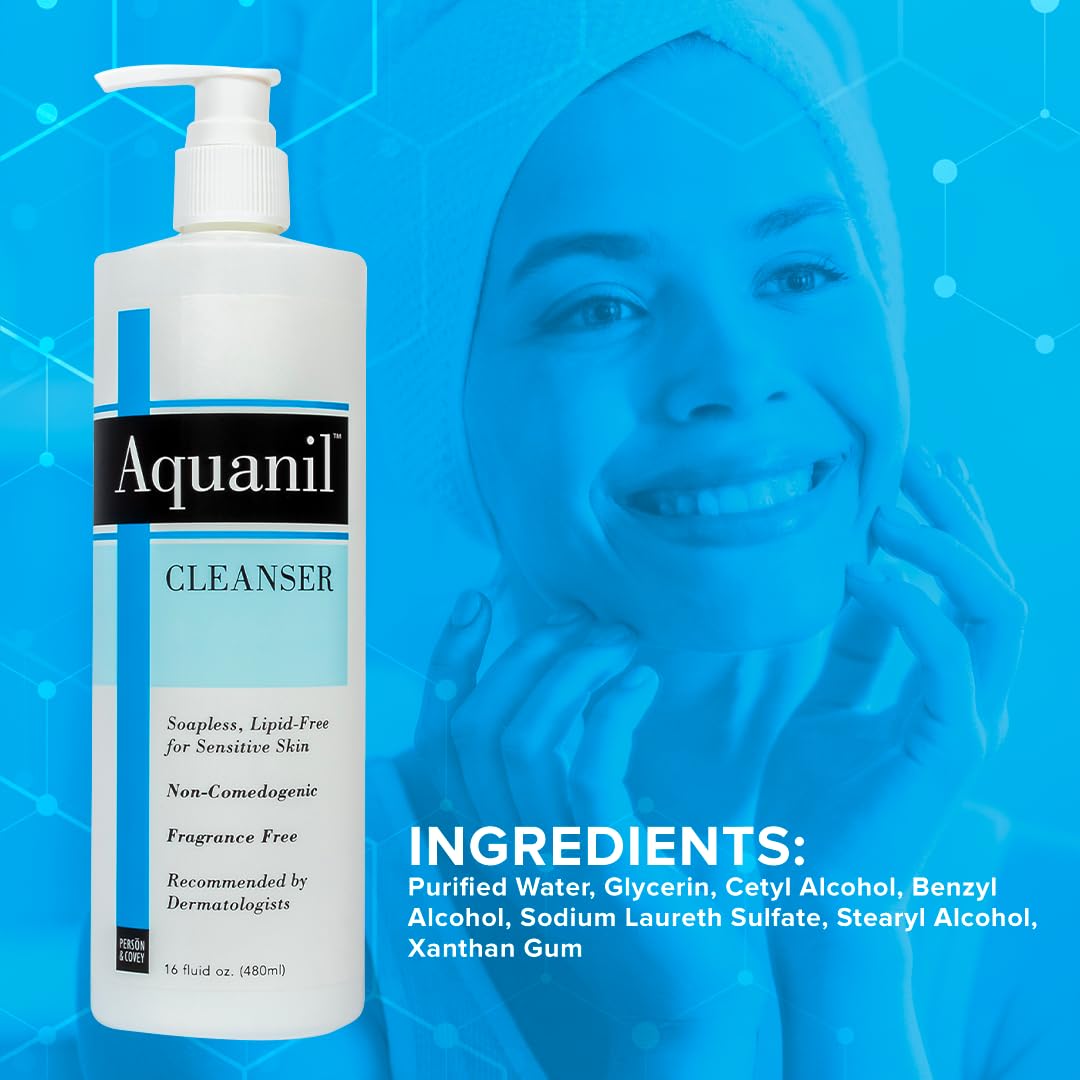 Buy now Person & Covey Aquanil Cleanser - Lipid-Free Sensitive Skin Cleanser, Non-Comedogenic Gentle Cleanser - Soap Free Cleanser with 7 Ingredients, Fragrance-Free Skin Care Cleanser - 3 Pack, 16 Fl. Oz. at indiglob india