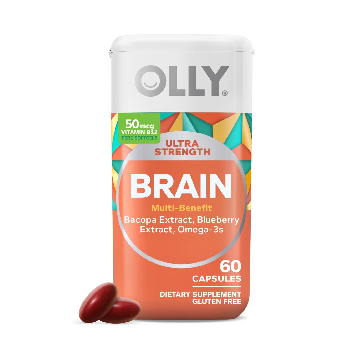 OLLY Ultra Strength Brain Softgels, Omega-3s, Vitamins B6 and B12-60 Count
