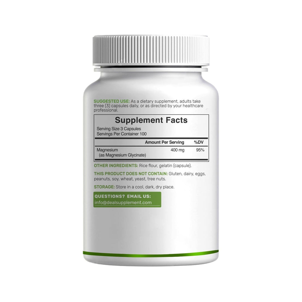 Magnesium Glycinate 400mg, 300 Capsules | 100% Chelated for Easy Absorption | Essential Mineral Supplement for Muscle, Sleep, & Heart Health*