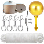 Buy now EKEV Flag Pole Hardware Parts Repair Kits - 3" Topper Gold Ball + 50 Ft Halyard Rope + 6" Cleat Hook + 4 Flag Swivel Snap Hooks + Flagpole Pulley Truck for 2" OD Tube Flagpole Part Kit for 2" OD Tube at indiglob india