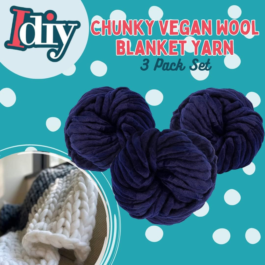 Buy now Chunky Vegan Wool Yarn 3 Pack (111 Yards Total, 37 Each Skein) - Navy Blue - Fluffy Polyester Yarn Perfect for Soft Throw & Baby Blankets, Arm Knitting, Crocheting & DIY Crafts and Art Projects at indiglob india
