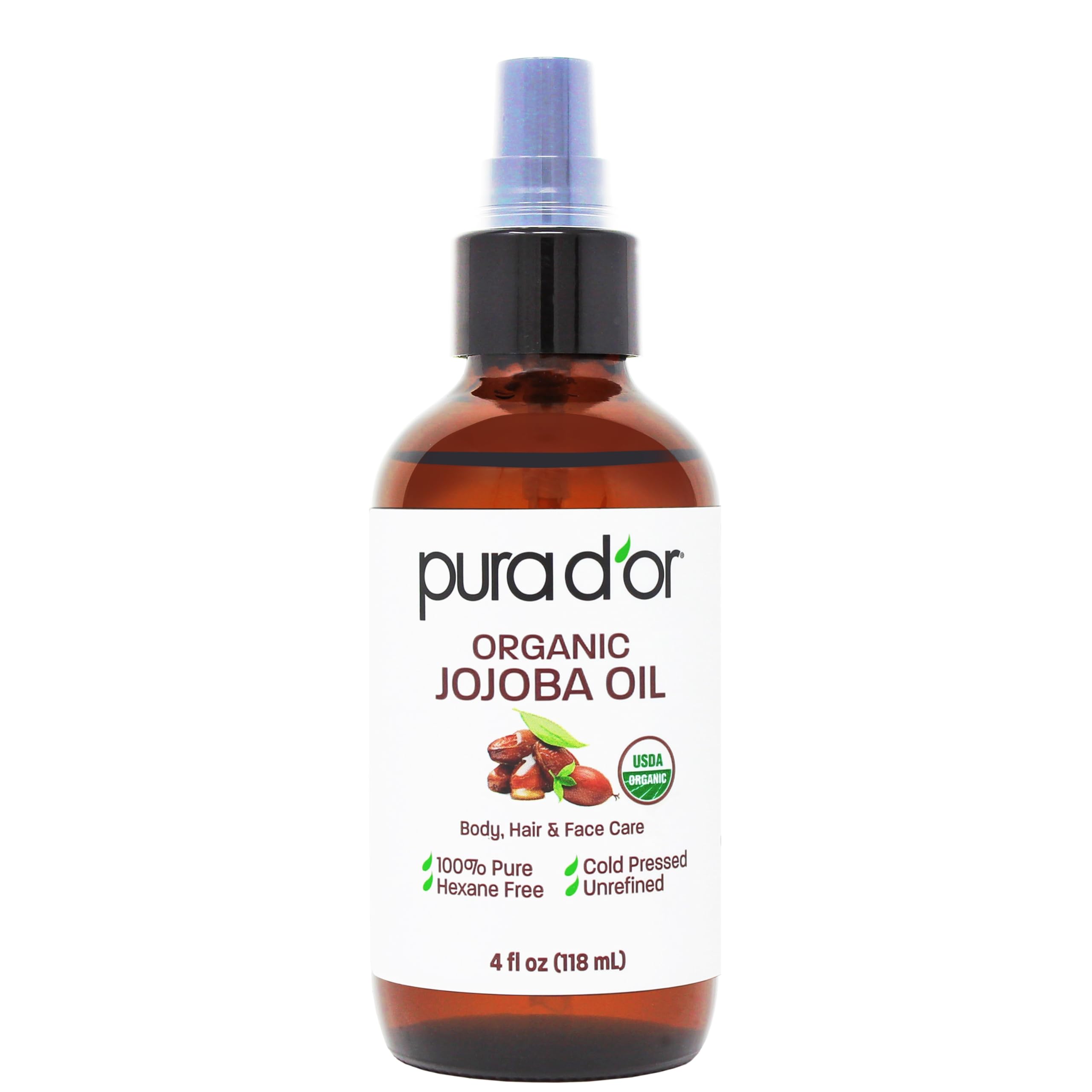 PURA D'OR ORGANIC Moroccan Argan Oil Pure Cold-Pressed Hair & Skin, 4oz