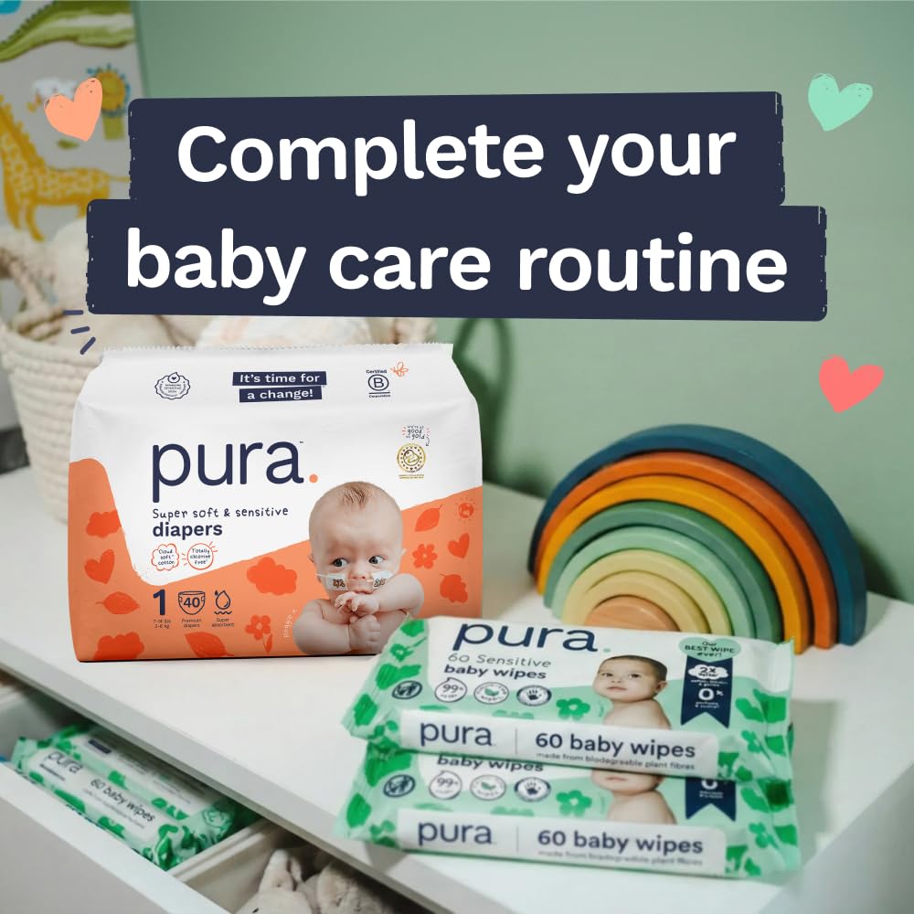 Pura Baby Diapers Size 4 (22-32 lbs) 108 Count Sensitive Skin