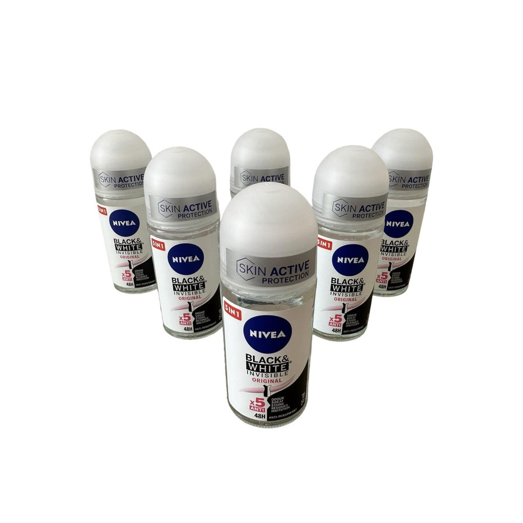 NIVEA 50ml Invisible Black And White Clear Roll On Anti Perspirant Deodorant, Pack of 6