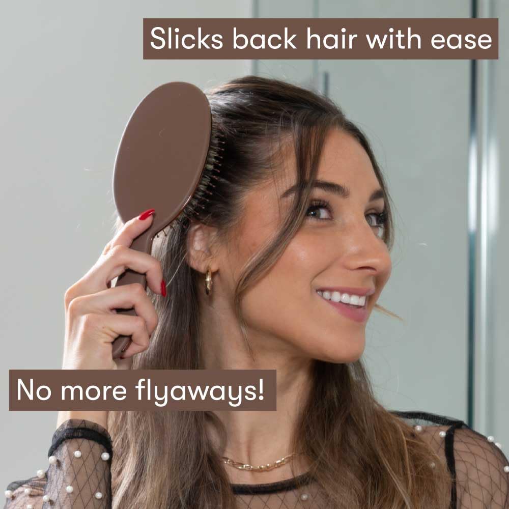 FRAMAR Soft Boar Bristle Hair Brush For Women, Boars Hair Brush For Women | Boar Brush For Fine Hair, Hairbrush For Fine Hair, Soft Bristle Brush For Slick Back, Volume and Shine, Chocolate