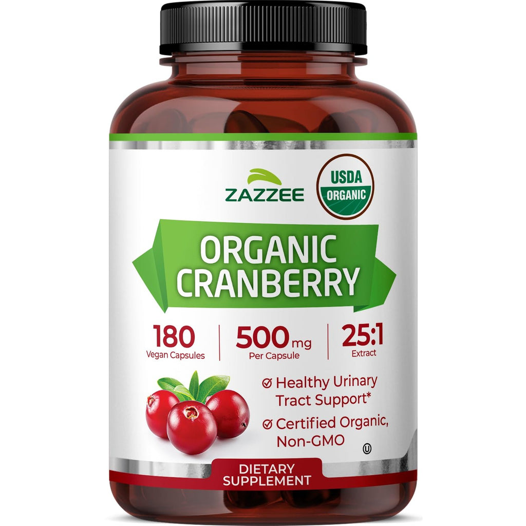 Zazzee USDA Organic Cranberry 25:1 Extract, 500 mg per Capsule, 60 Capsules | Vegan, 2 Month Supply, Certified Kosher, Vaccinium Macrocarpon, Non-GMO, Made in the USA