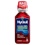 Buy now Vicks NyQuil Cough DM+ Congestion Relief Liquid Medicine, Maximum Strength Multi-Symptom Nighttime Relief for Cough, Nasal Congestion, Sneezing and Runny Nose, Cherry Flavor, 12 FL OZ at indiglob india