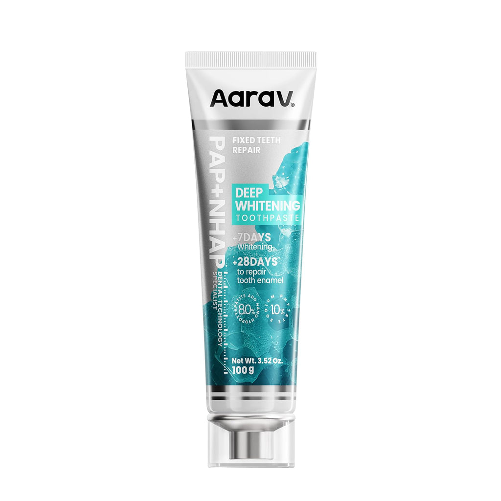Aarav Pap + Nano Hydroxyapatite Whitening Toothpaste: for Sensitive Teeth, Enamel Remineralization & Prebiotic Care, Fluoride Free, Travel Friendly, 1 Pack, 3.52 oz