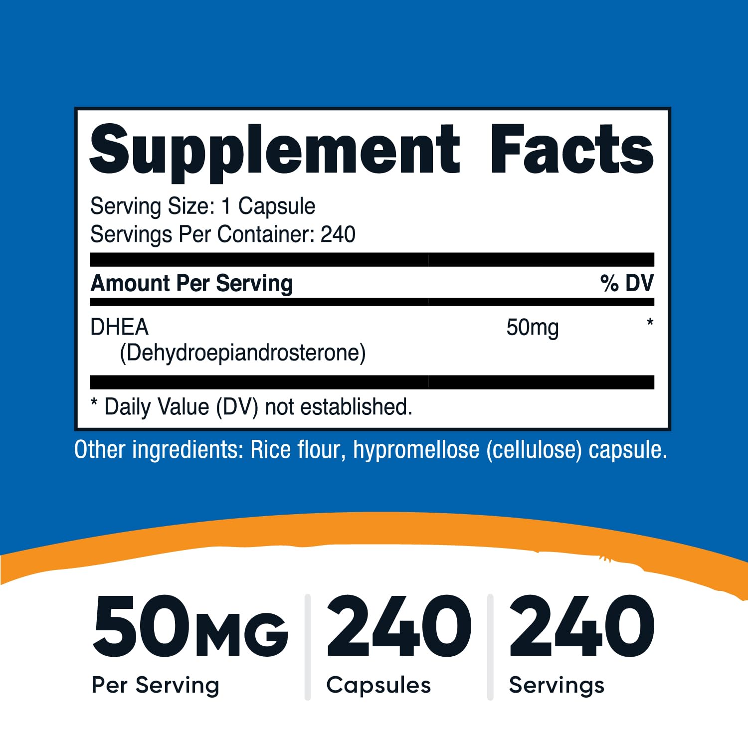 Nutricost DHEA 50mg, 240 Capsules, Gluten Free, Soy Free Supplement | GMO-Free