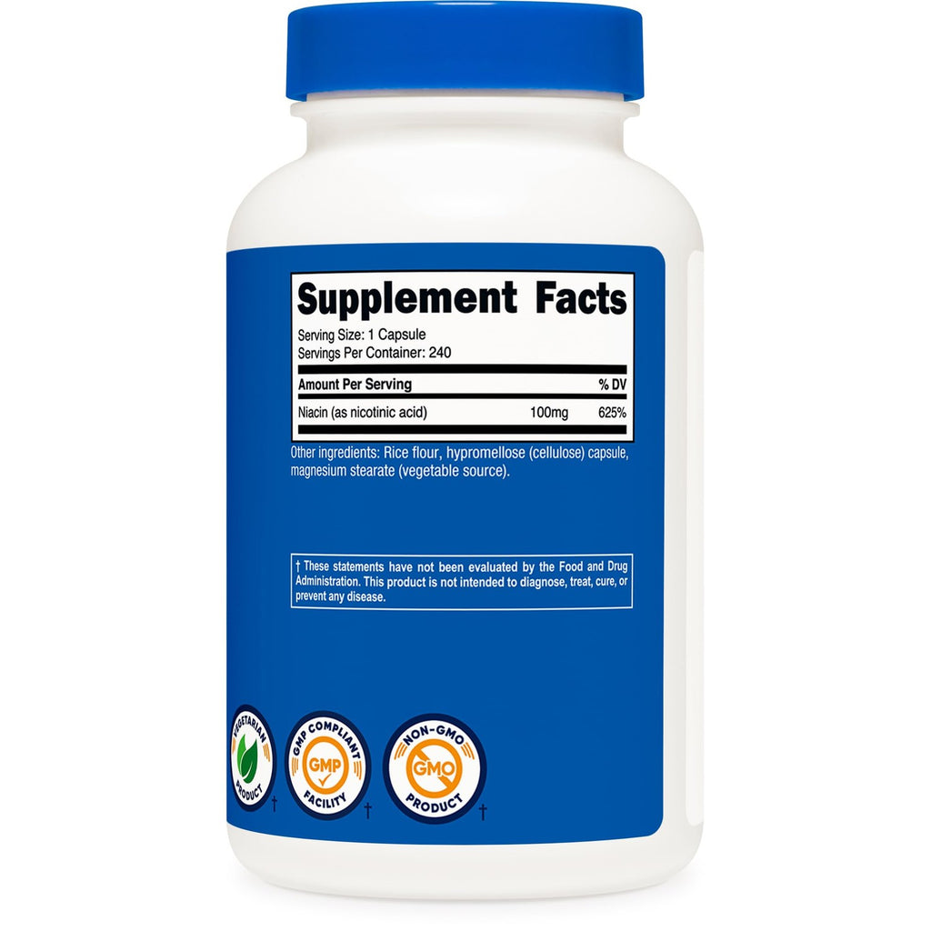 Nutricost Niacin (Vitamin B3) 100mg, 240 Capsules, with Flushing | GMO-Free, Gluten Free