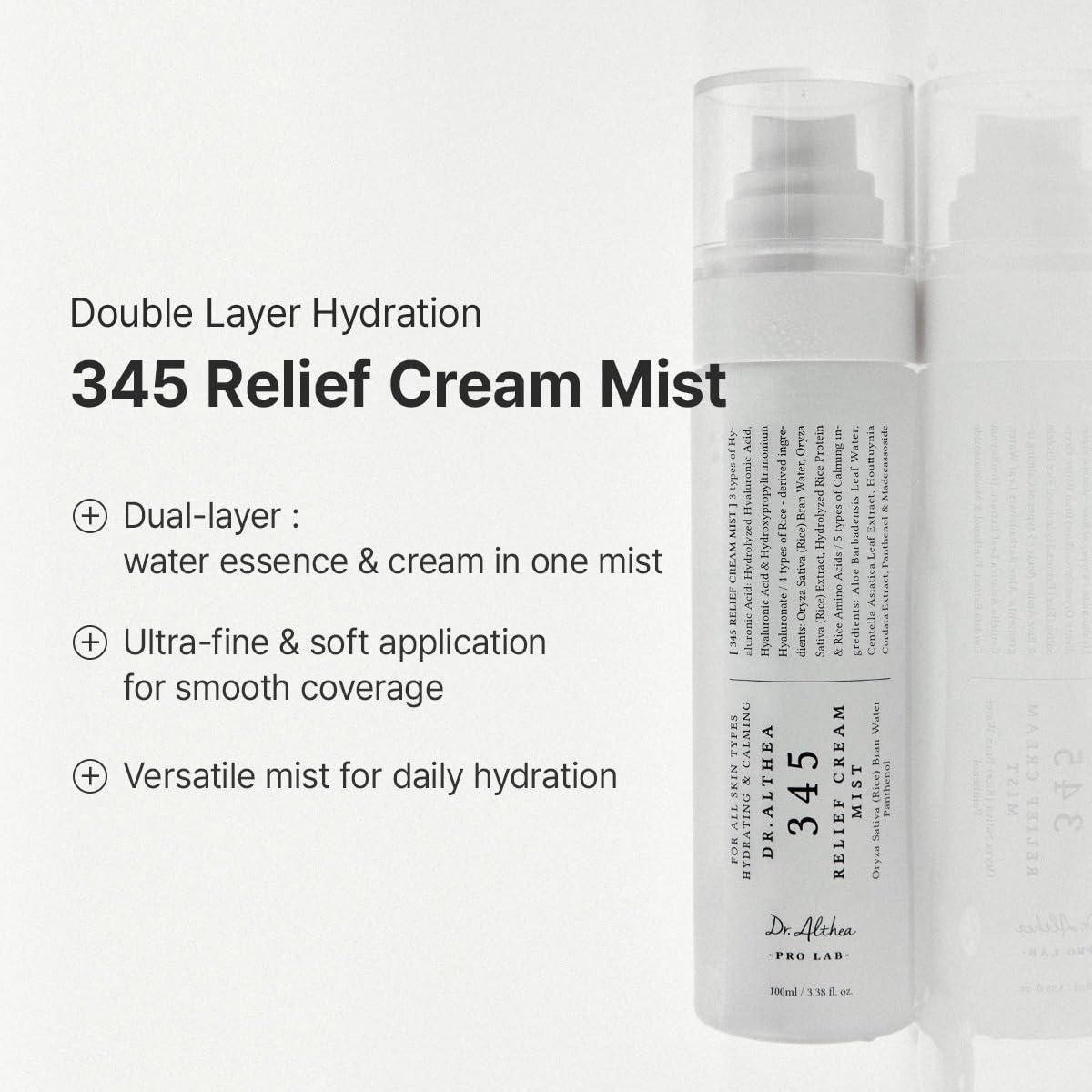 Dr.Althea 345 Relief Cream & Mist Duo, Korean Vegan Skin Care Set | Soothing Recovery & Moisture for Sensitive Skin, Daily Post-Acne Moisturizer, Versatile Hydration Mist Spray