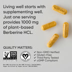 Sports Research® Berberine 1000mg, 60 Veggie Capsules | Herbal Ayurvedic Metabolic Health Support | Vegan Certified, Gluten-Free, Non-GMO - 30 Servings