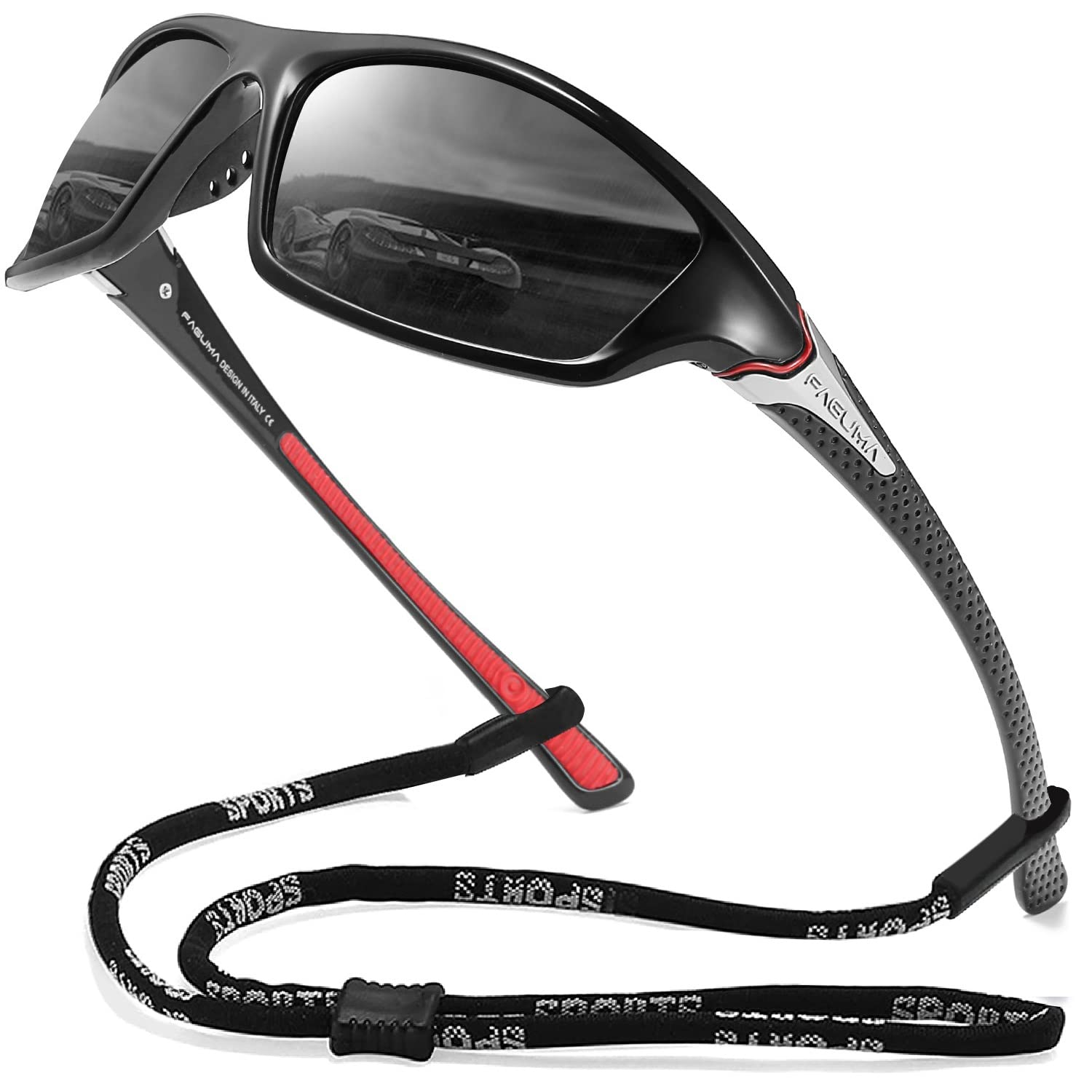 Buy now FAGUMA Sports Polarized Sunglasses For Men Cycling Driving Fishing UV400 Protection Black Frame Grey Lens at indiglob india