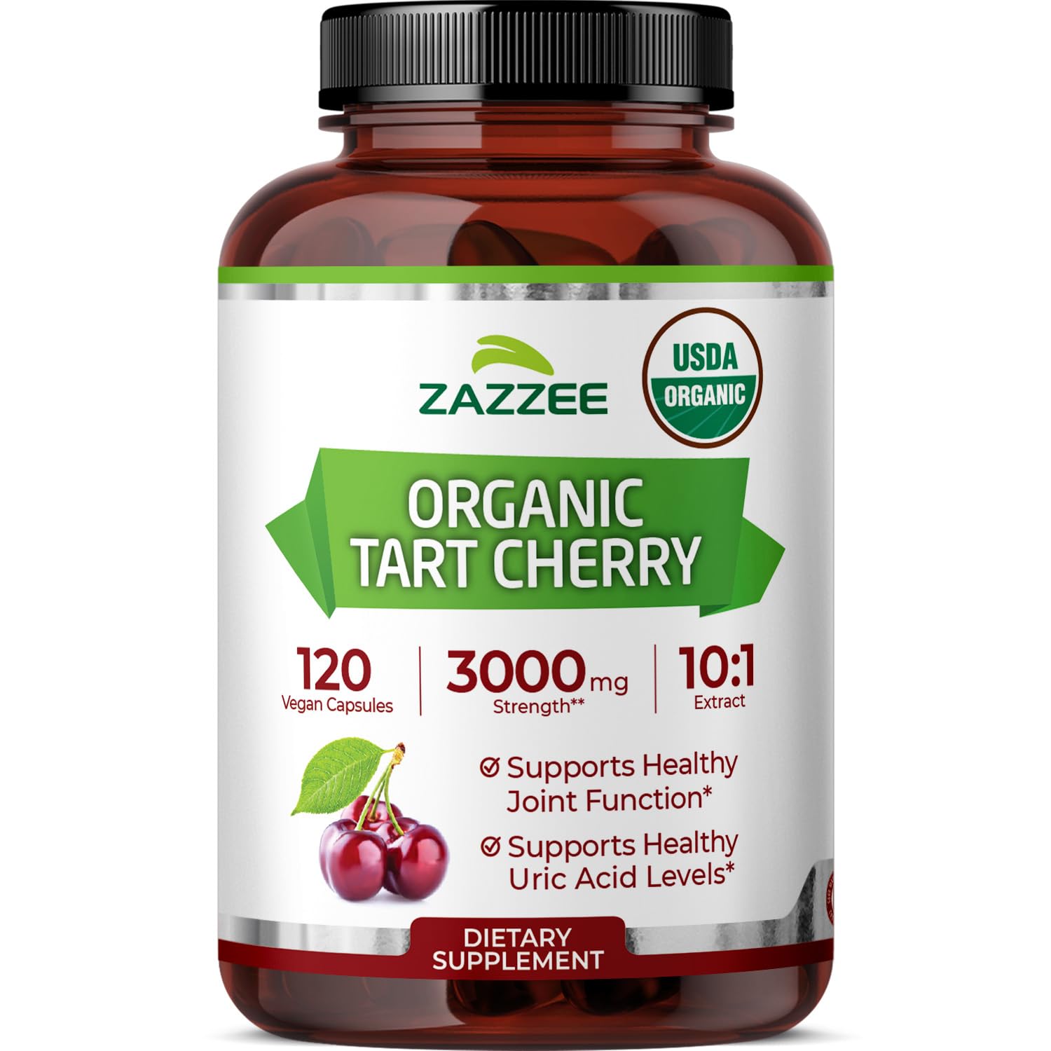 Zazzee USDA Organic Tart Cherry 10:1 Extract, 120 Capsules, 4 Month Supply | Vegan, Montmorency Cherry, Daily Wellness Antioxidant Support, Organic Herbal Supplement, All-Natural, Non-GMO, Made in USA