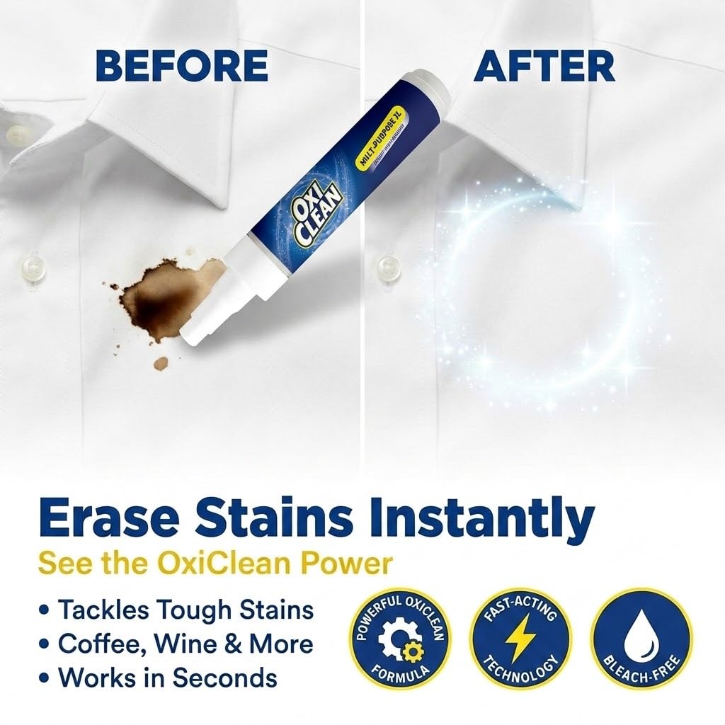 OxiClean On The Go Stain Remover Pen, 0.74 Fl Oz – Instant Travel Stain Cleaner for Clothes, Food, Wine, Coffee, Makeup, Portable & Easy Use
