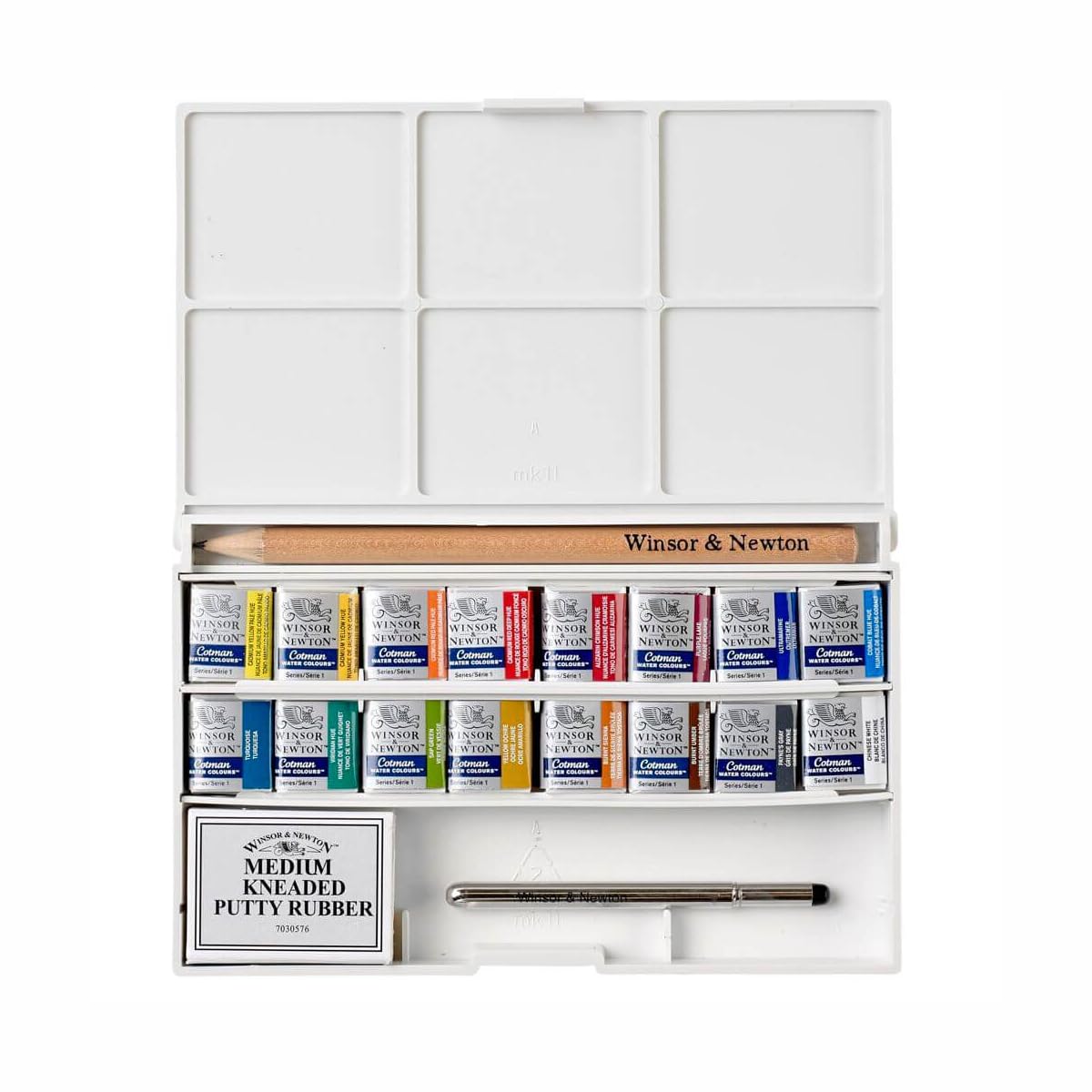 Buy now Winsor & Newton Cotman Watercolor Paint Set, Field Pocket Set, 12 Half Pan w/ Brush, Sponge, Bottle 16 Half Pan Complete Pocket Set at indiglob india