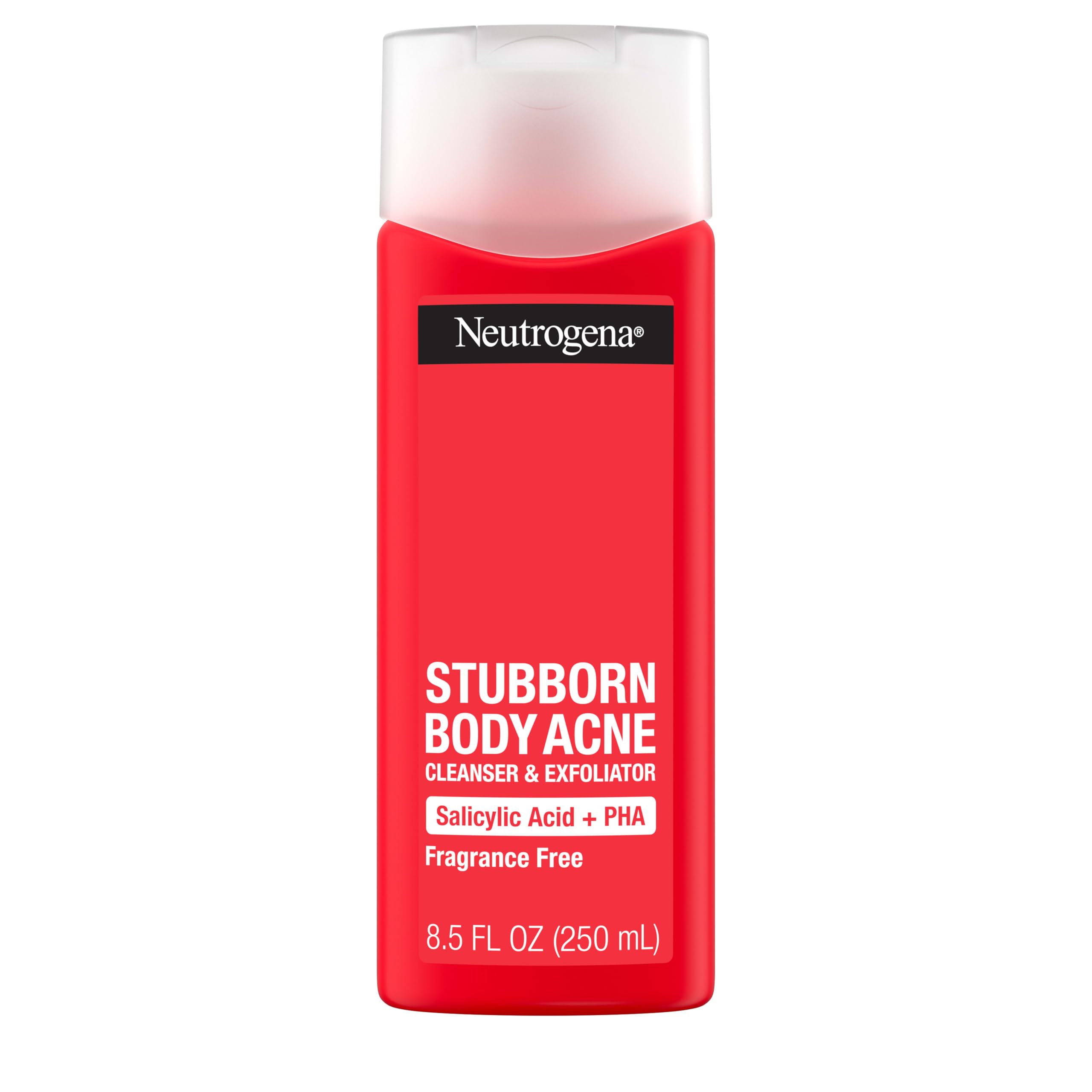 Neutrogena Stubborn Acne Body Wash & Exfoliating Cleanser, 8.5 oz | Salicylic Acid & PHA, Chest & Shoulder Acne Treatment, Gently Clears, Exfoliates & Helps Prevent Breakouts, Fragrance Free