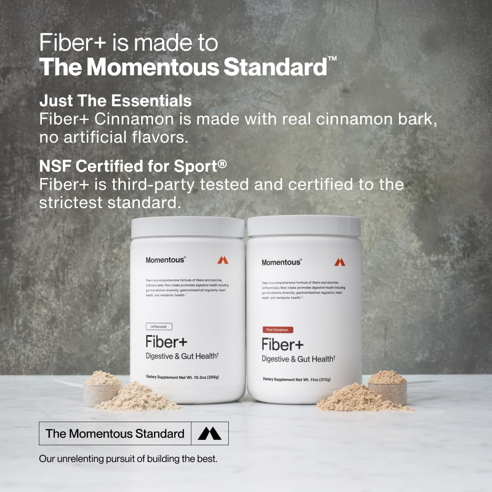 Momentous Fiber+, Psyllium Husk Powder, Multi-Source Blend, Pure Cinnamon | Supports Digestion, Nutrient Absorption, & Gut Health, NSF Certified for Sport, Non-GMO & Gluten-Free (30 Servings)