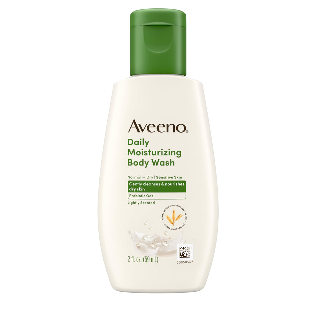 Aveeno Daily Moisturizing Body Wash, Lightly Scented, 2 fl. oz | For Sensitive, Dry Skin, Prebiotic Oat, Gently Cleanses & Nourishes, Travel-sized
