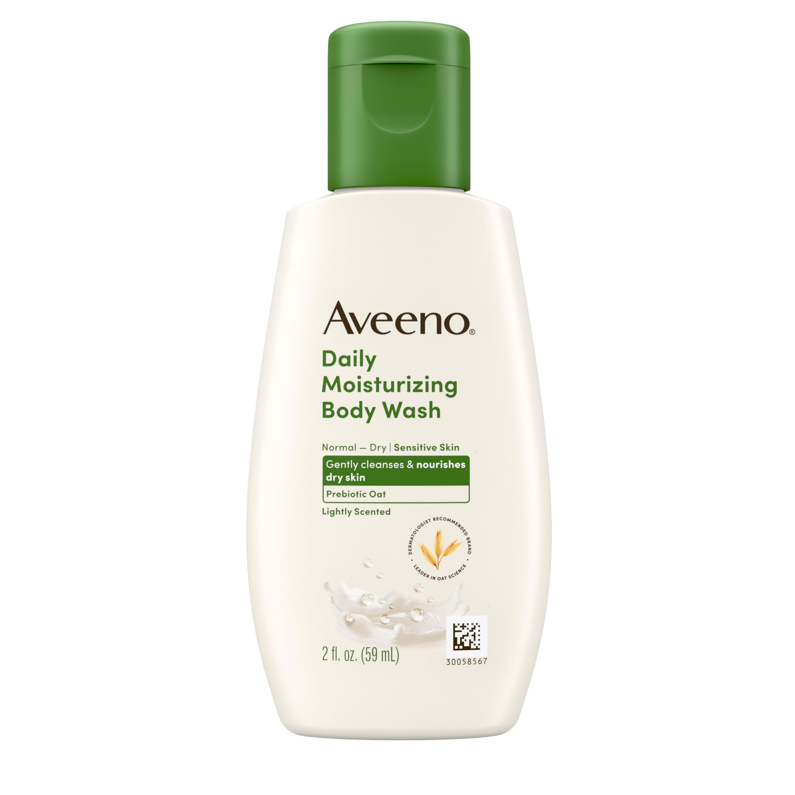 Aveeno Daily Moisturizing Body Wash, Lightly Scented, 2 fl. oz | For Sensitive, Dry Skin, Prebiotic Oat, Gently Cleanses & Nourishes, Travel-sized