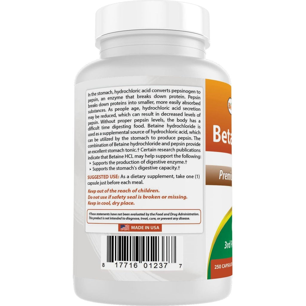Buy now Best Naturals Betaine HCL 648 mg 250 Capsules at indiglob india