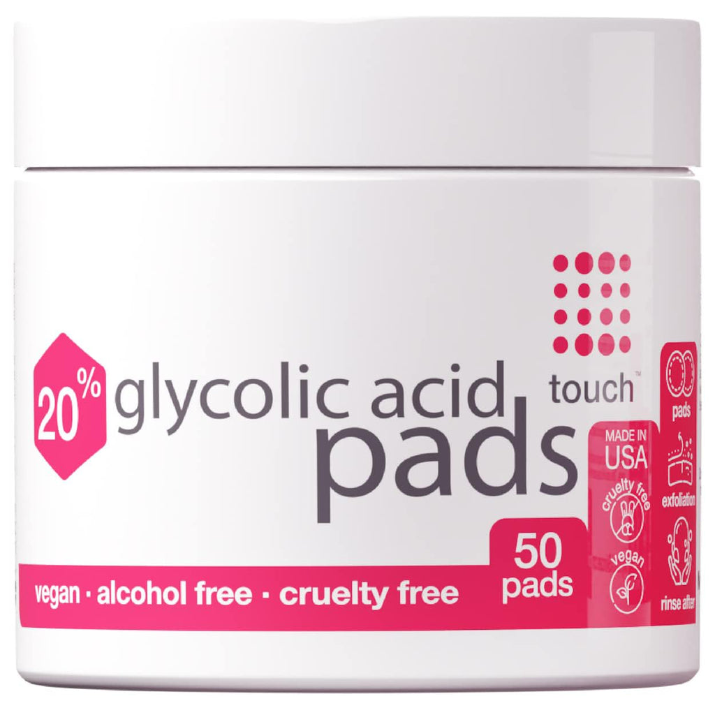 Buy now TOUCH 20% Glycolic Acid Pads Exfoliating And Resurfacing AHA Peel Face Wipes - Great for Dullness, Pores, Scars, Fine Wrinkles, Uneven Skin Tone & Texture, 50 Count at indiglob india