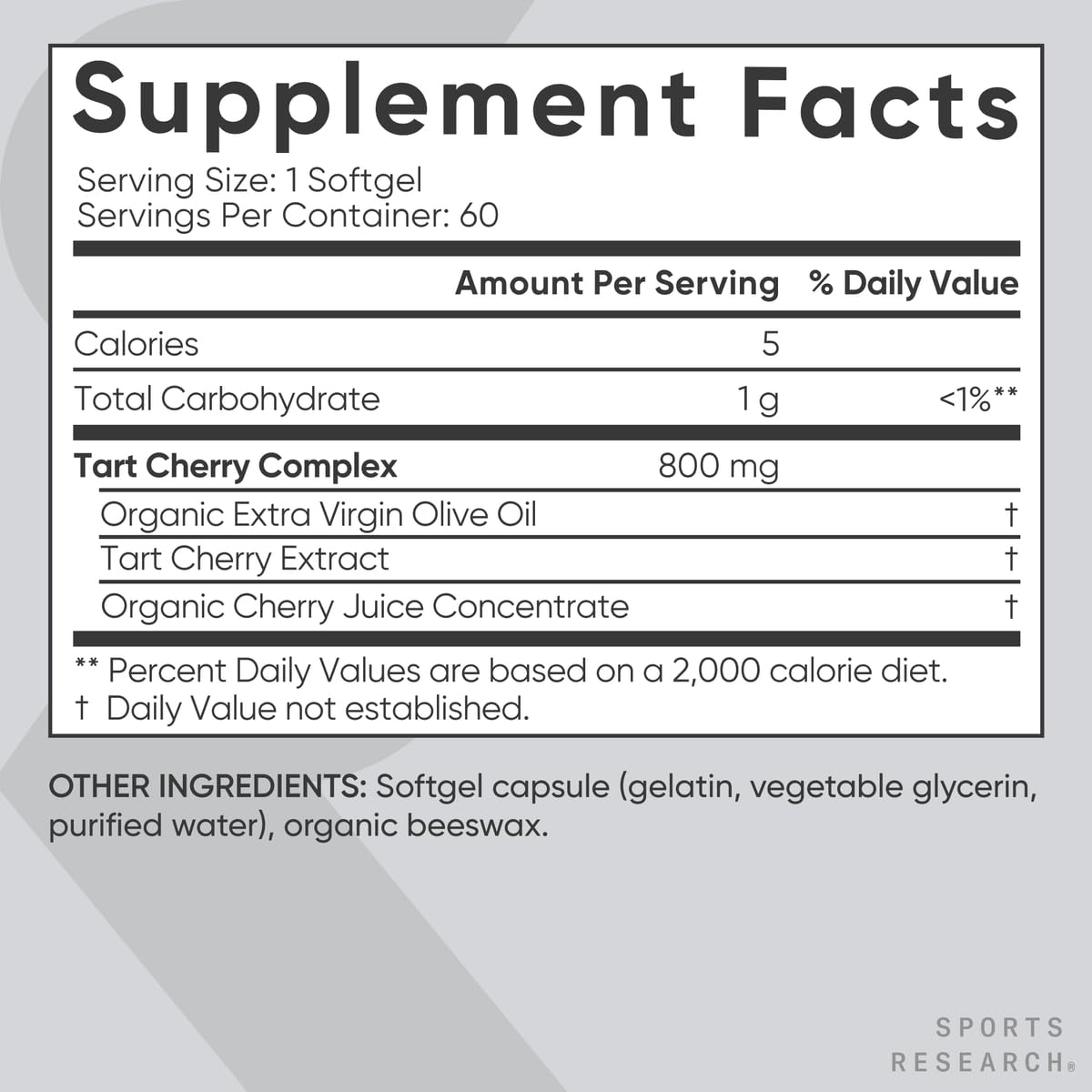 Sports Research® Tart Cherry Fruit Complex 800mg, 60 Softgels | Made from Montmorency Tart Cherries | Non-GMO, Gluten Free, 60 Servings
