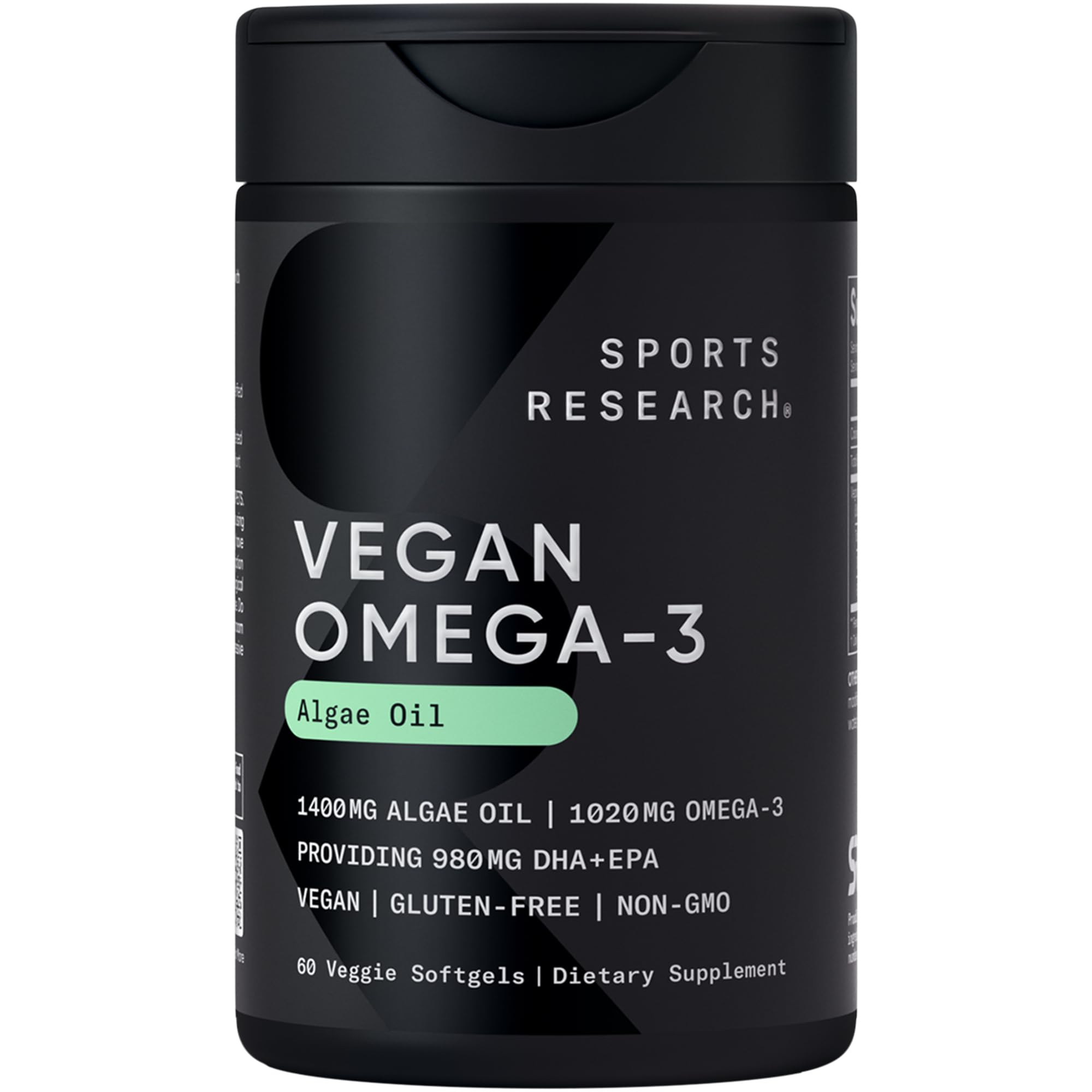 Sports Research® Vegan Omega-3 Algae Oil 1040mg, 60 Count Plantgels™ | Triglyceride Form EPA & DHA - Vegan, Non-GMO, Carrageenan-Free Softgel