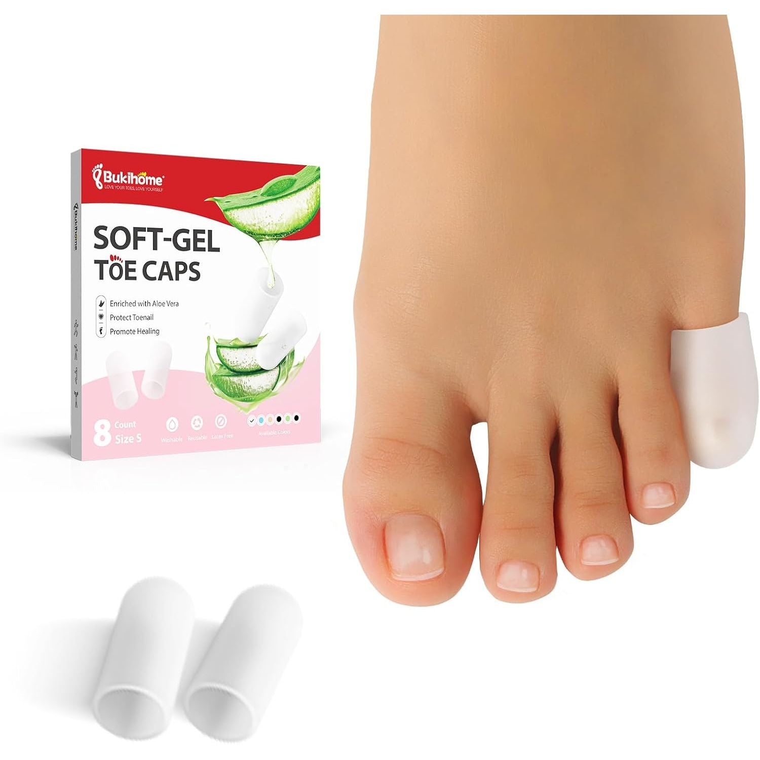 Buy now Bukihome 12 PCS Toe Protectors, Silicone Toe Caps to Cushion Toe Blister, Corn, Callus, Hammer Toes,Great for Running, Walking, Stop Toe Pain (White,Multi-Size) Pinky Size Clear at indiglob india