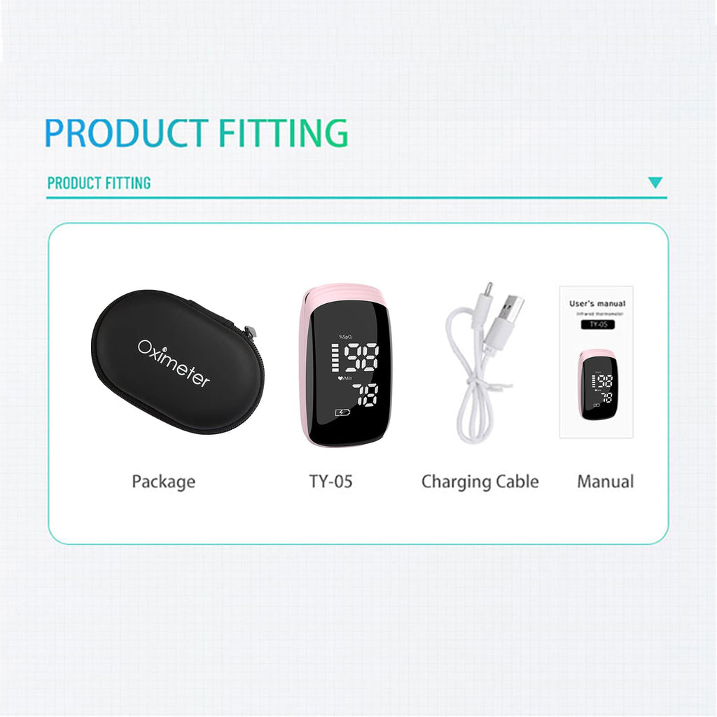 Oximeter, Blood Oxygen Meter, Fingertip Pulse Oximeter, Rechargeable Pulse Oximeter, Accurate Rapid Blood Oximeter SpO2 Reading Outdoor Sports Wide Use (Pink)