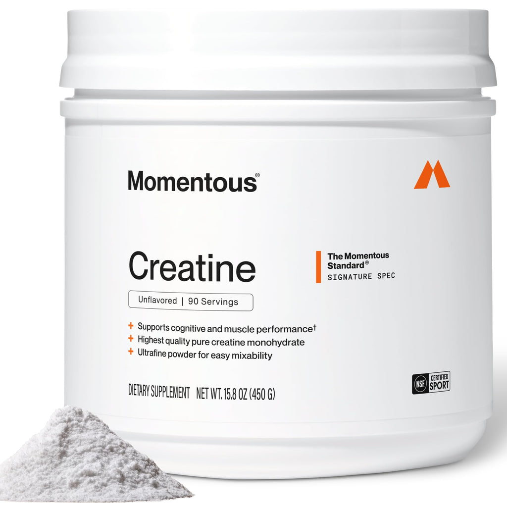 Momentous Creatine Monohydrate Powder, 5g per Serving, Unflavored | Supports Lean Muscle, Strength, Recovery, & Cognitive Function, NSF Certified for Sport, Non-GMO & Gluten-Free (90 Servings)