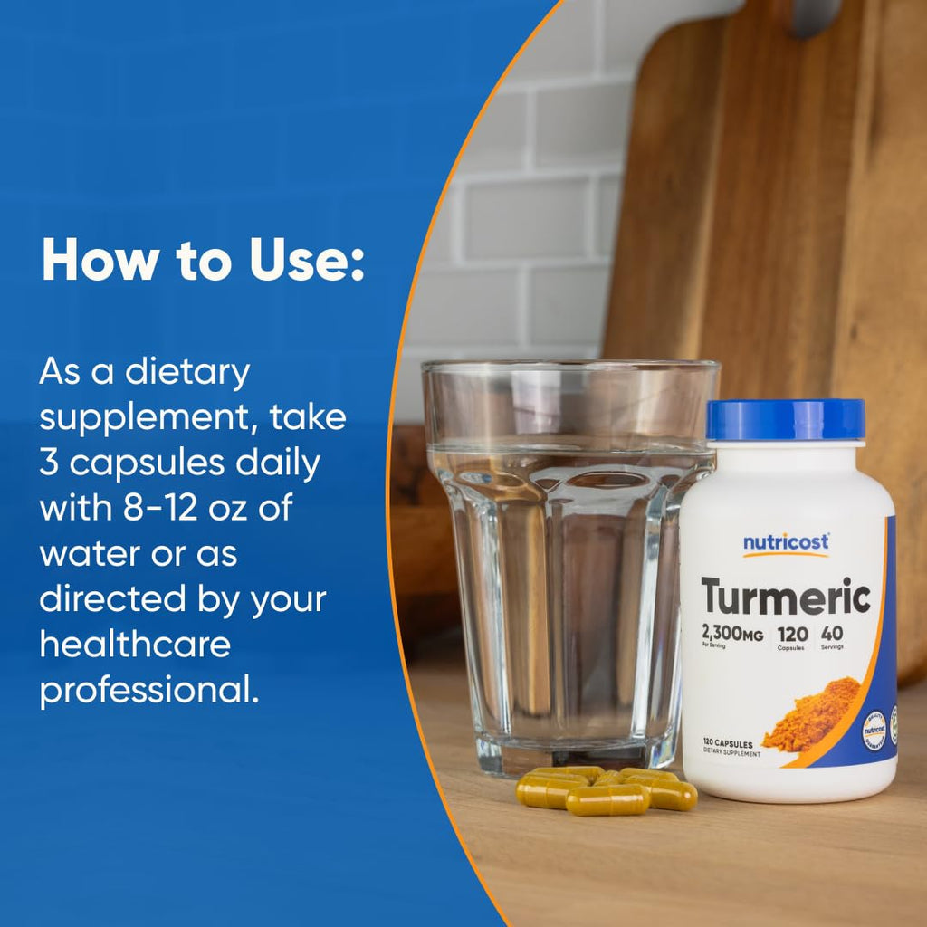 Nutricost Turmeric Curcumin with BioPerine, 2300mg, 120 Capsules, GMO-Free | 95% Curcuminoids, Veggie Capsules, 767mg Per Cap, Gluten Free