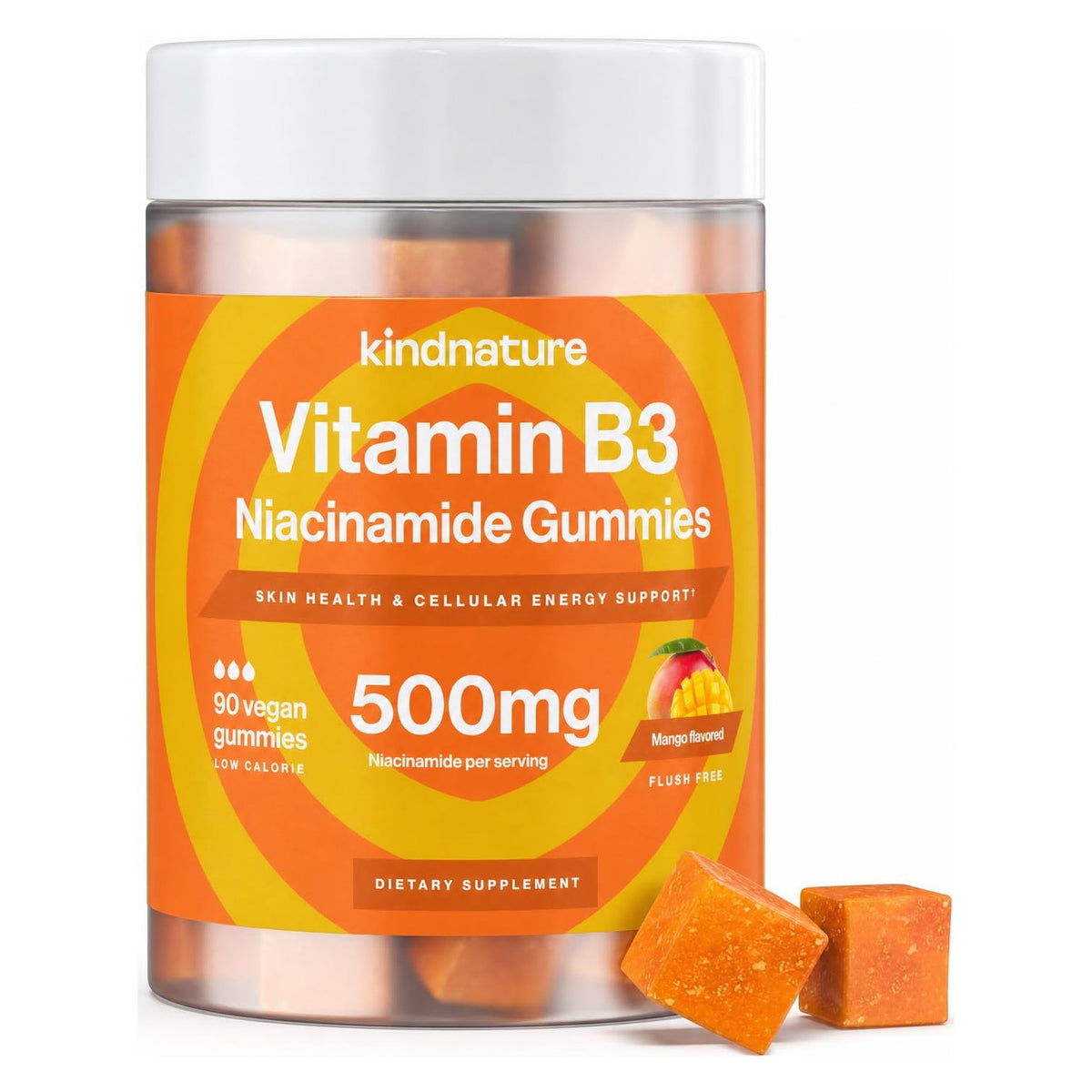 kindnature Vitamin B3 Niacinamide Gummies 500mg – Flush-Free Niacin Supplement – Supports Skin, Energy & Nervous System Wellness – Vegan, Gluten-Free, Soy-Free – 90 Gummies