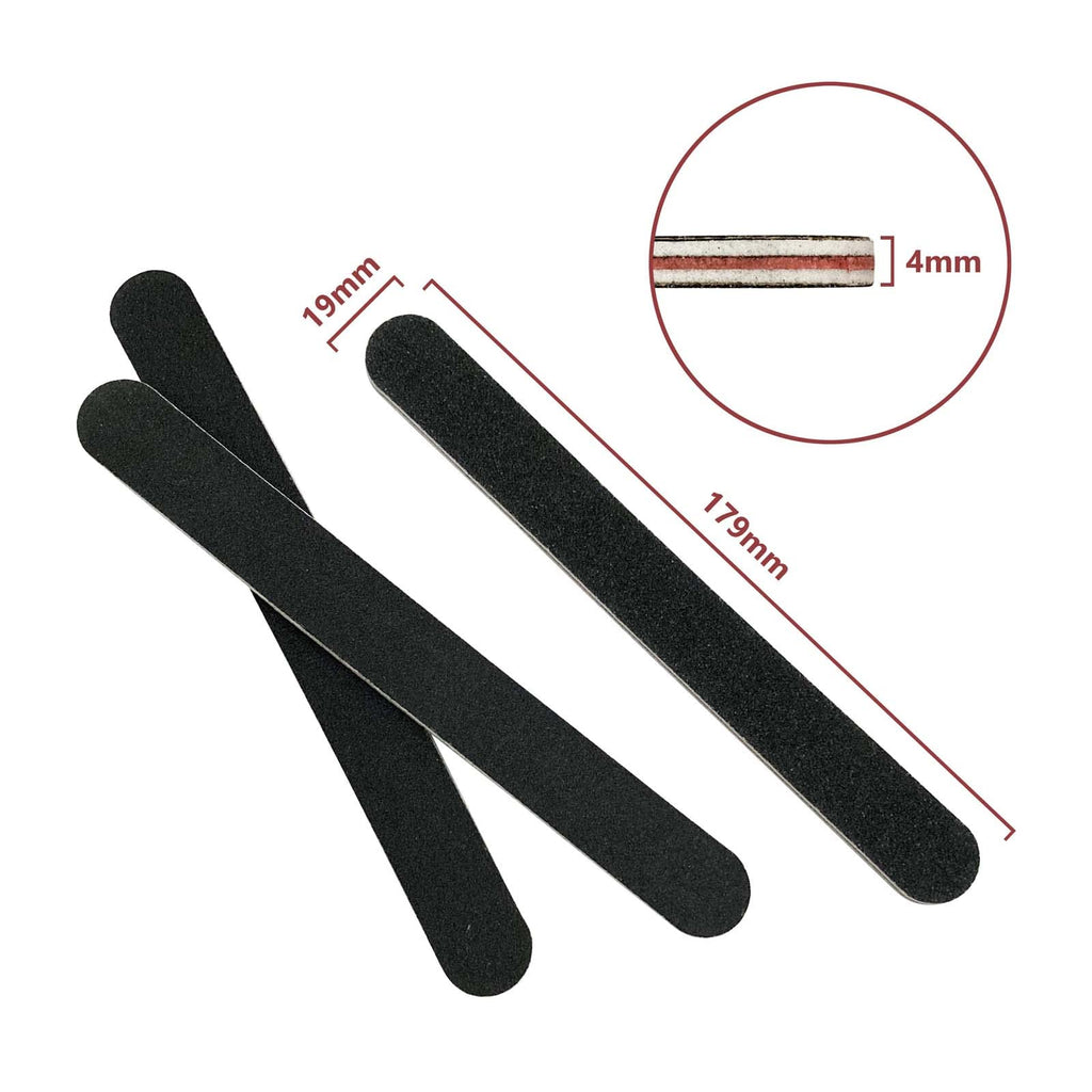 3 Pack Professional Emery Boards, 100/180 Grit Nail File for Acrylic and Natural Nails, Reusable, Black