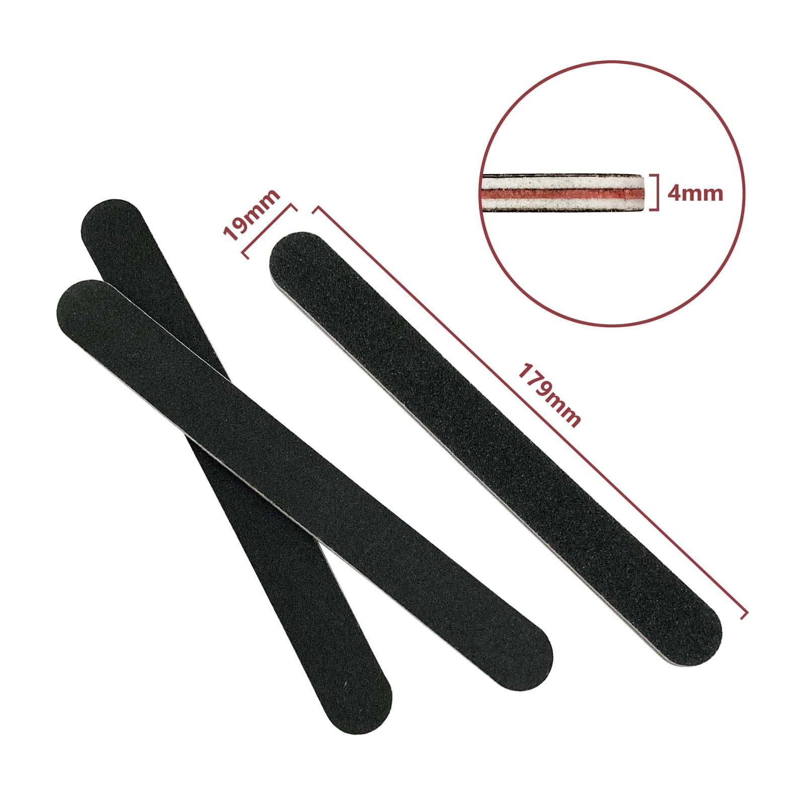3 Pack Professional Emery Boards, 100/180 Grit Nail File for Acrylic and Natural Nails, Reusable, Black
