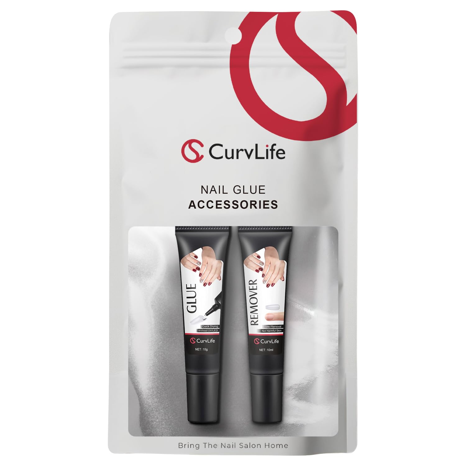 CurvLife Semi Solid Nail Glue, 10g*2pcs Strong Nail Glue for Press Ons | No UV Lamp Needed, Air-Dry Nail Glue Gel Has Gap-Filling Texture for Nail Tips and Press on Nails, Long-Lasting Hold