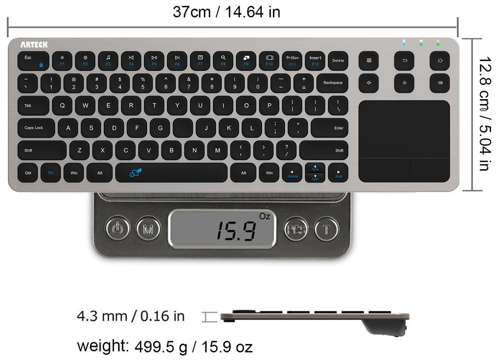 Buy now Arteck 2.4G Wireless Touch TV Keyboard with Easy Media Control and Built-in Touchpad Mouse Solid Stainless Ultra Compact Full Size Keyboard -Connected Computer, Smart TV, HTPC at indiglob india