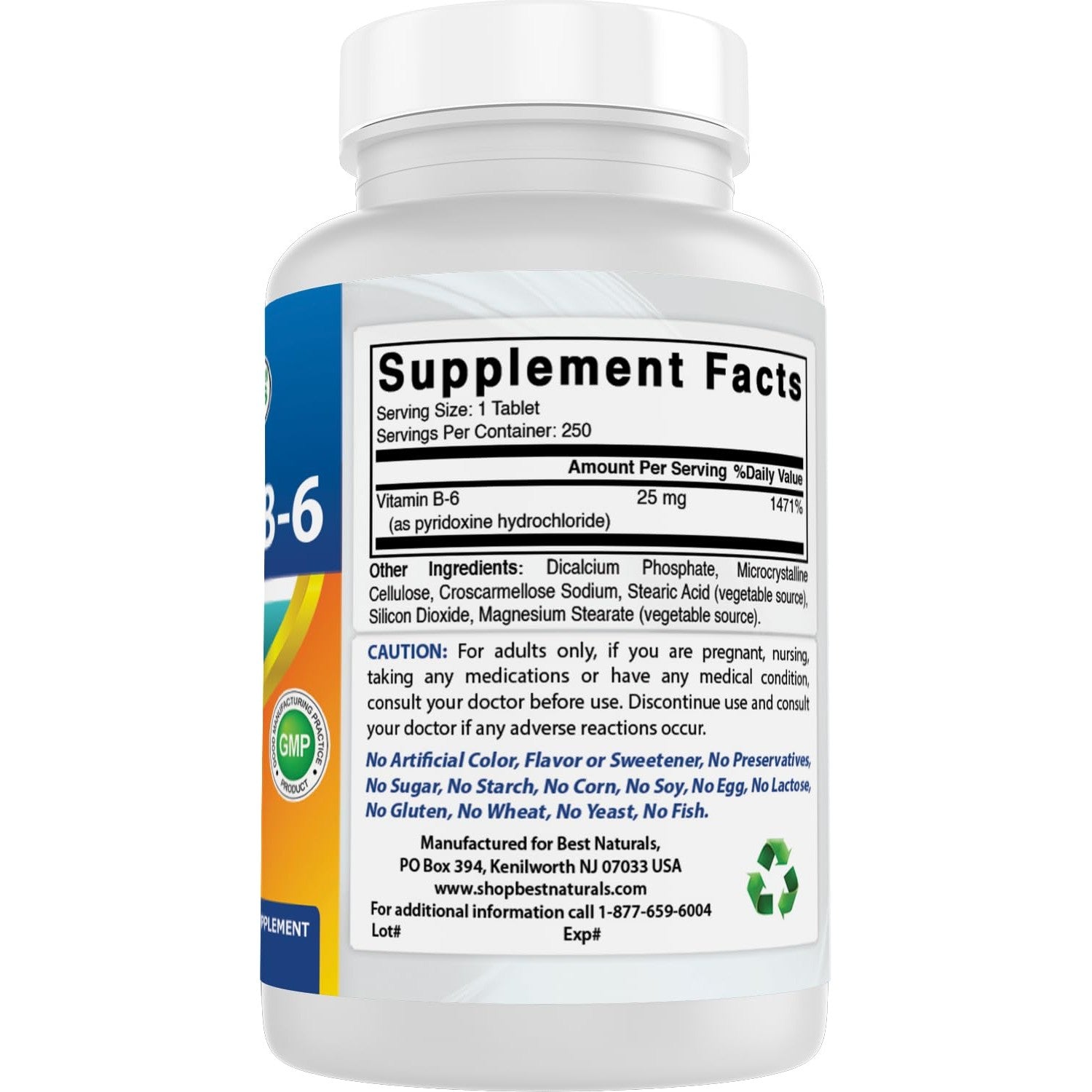 Best Naturals Vitamin B-6 25 Mg Tablets, 250 Count