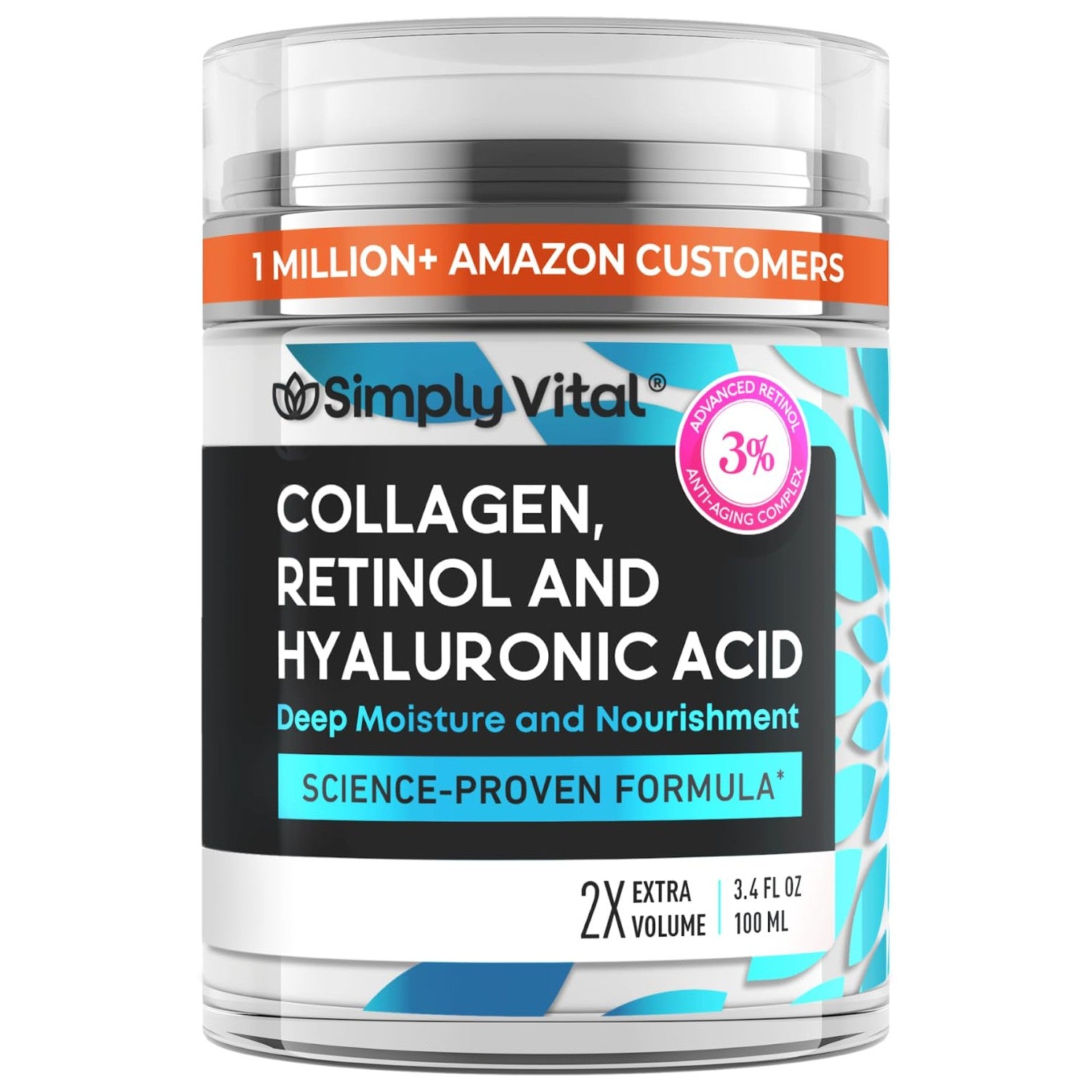SimplyVital Face Moisturizer Retinol Collagen Hyaluronic Acid Cream 1.7 oz | Anti-Aging, Moisturizer Face Cream for Women & Men, Visibly Firming, Hydrating Neck Care, Day & Night Skin Care, Silky Feel