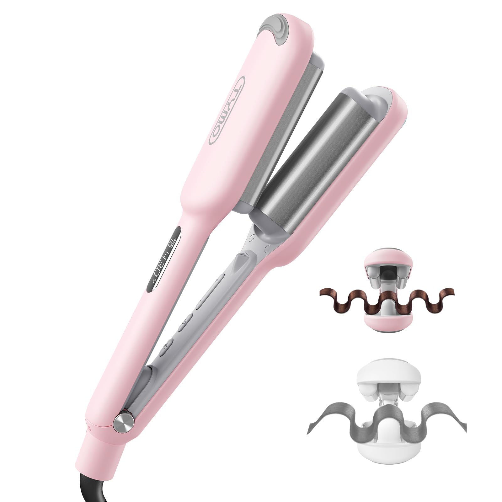 Buy now Curling Iron Hair Crimper Waver - TYMO ROVY Beach Waves Curling Wand, Ionic Deep Waver Hair Curler Tool with Ceramic 3 Barrel for Women, Dual Voltage, Anti-Scald, Easy to Use, Pink, 1.25 Inch 1 inch Pink at indiglob india
