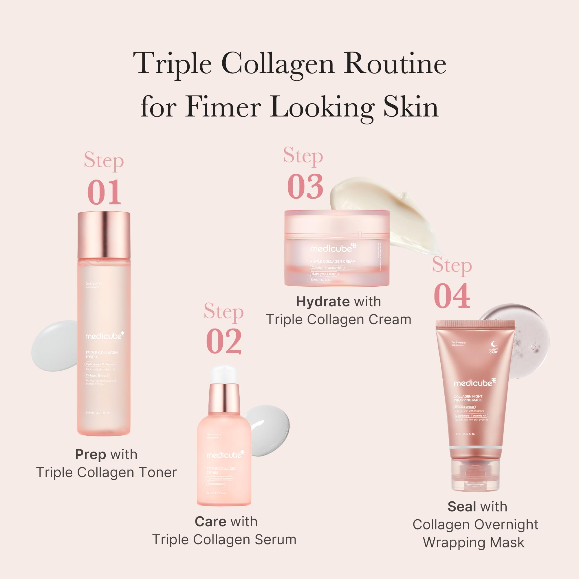 Medicube Triple Collagen Serum for Nourishment | Lightweight serum with Triple Collagen Complex, Niacinamide & Hyaluronic Acid, Korean Skincare, 1.85 fl.oz