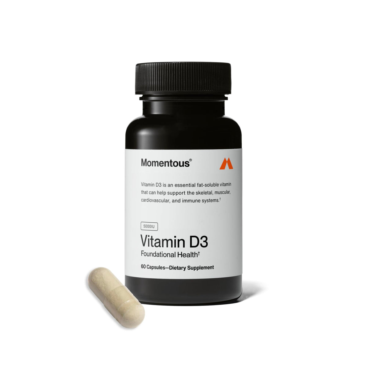 Momentous Vitamin D3 Supplement, 5,000 IU Capsules, 125mg per Serving
