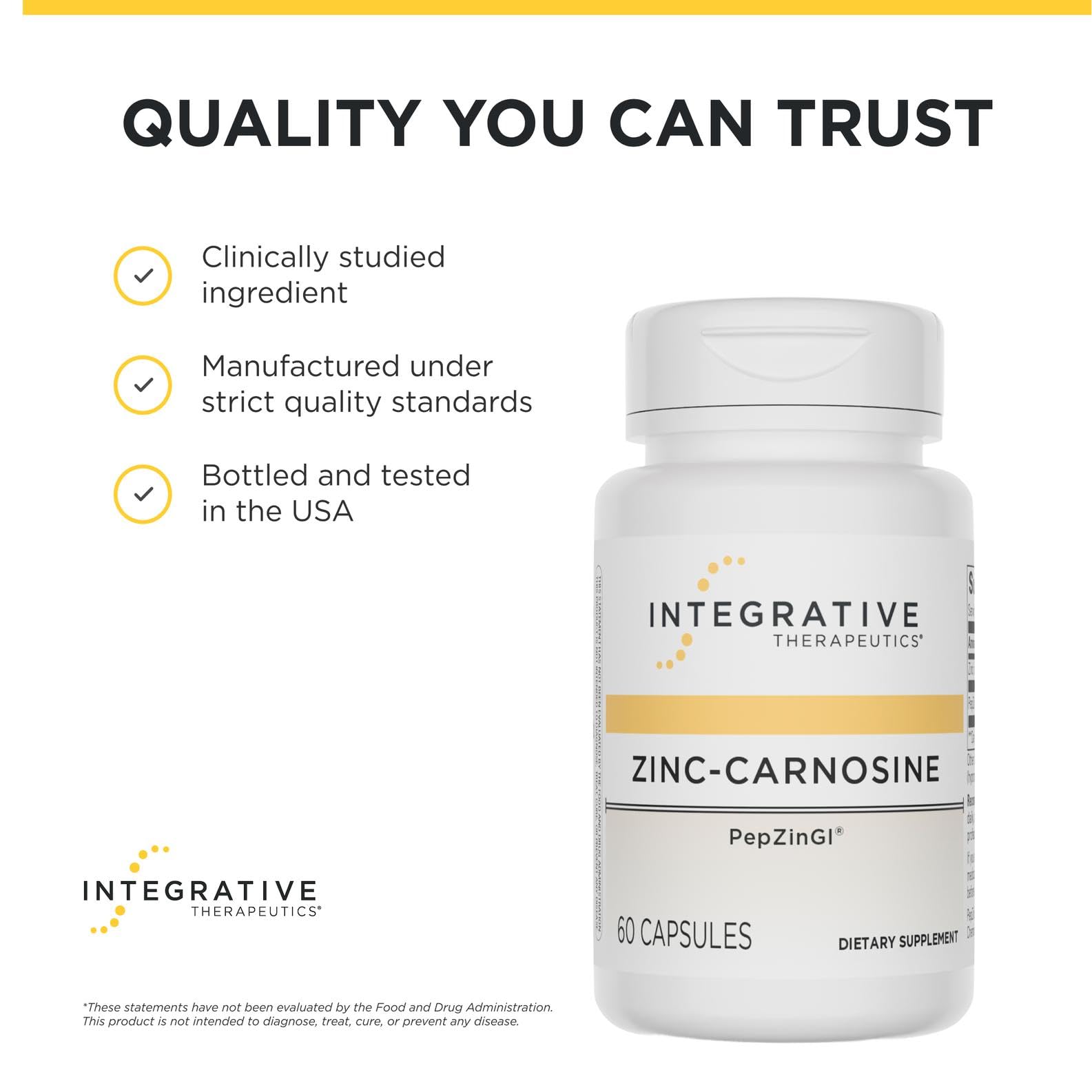 Integrative Therapeutics Zinc-Carnosine - Digestive & Gut Health Support* - GI Tract Support* - Supports Immune Health* - Easy-to-Swallow - Vegan, Gluten-Free & Dairy-Free - 60 Capsules (60 Servings)