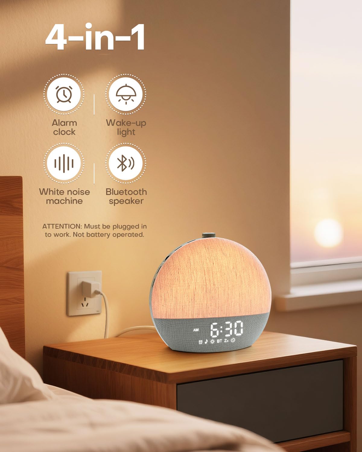 Sunrise Alarm Clock, White Noise Sound Machine, Sunlight Alarm Clocks for Bedrooms, 9 Natural Wake Up RGB Night Light, 30 Soothing Sounds for Heavy Sleepers, Baby, Kids, Adults