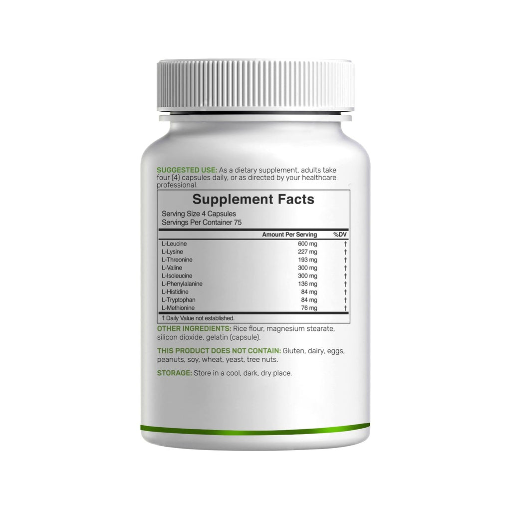 Essential Amino Acids (EAA) 2000mg Per Serving, 300 Capsules – Unflavored - 9 in 1, All BCAAs (Branched-Chain Aminos) – Lean Muscle Support & Natural Pre Workout Supplement